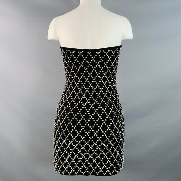 RETROFETE Size S Black Silver Viscose Crystal Embellishment Strapless Mini Dress - Picture 4 of 8